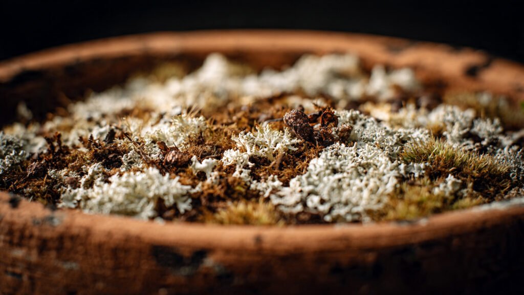 Moho blanco en maceta por usar residuo de compostador deshidratador