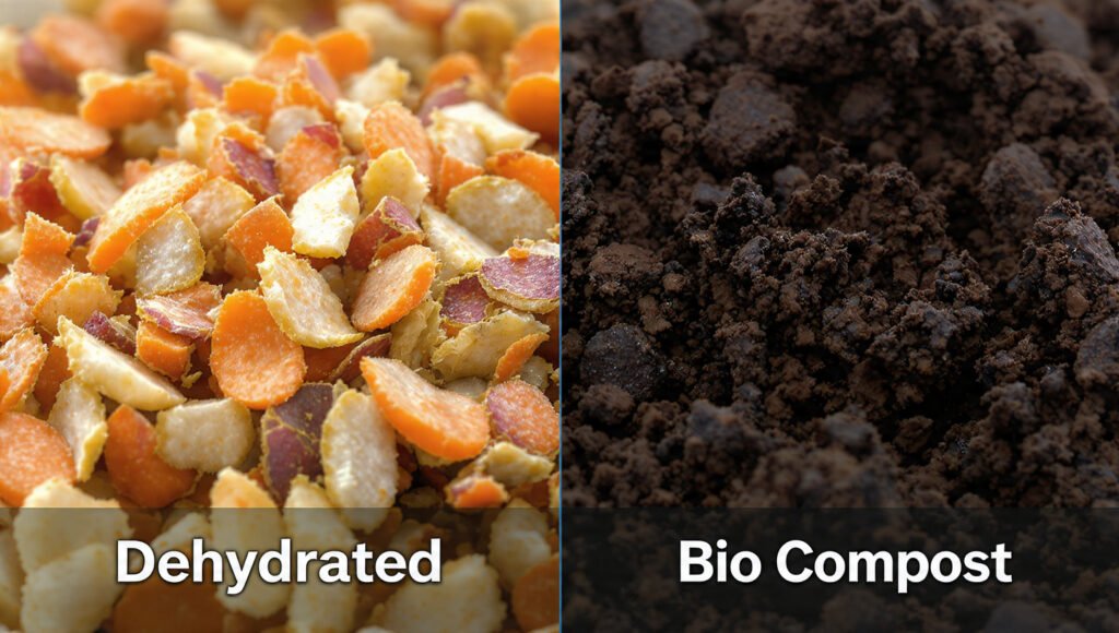 Diferencia visual entre residuo deshidratado y compost real fermentado